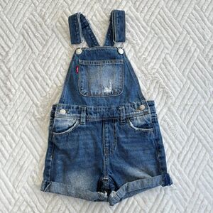 Levi’s Girls Denim Shortalls Overalls 4T Distressed Rolled Cuff Shorts